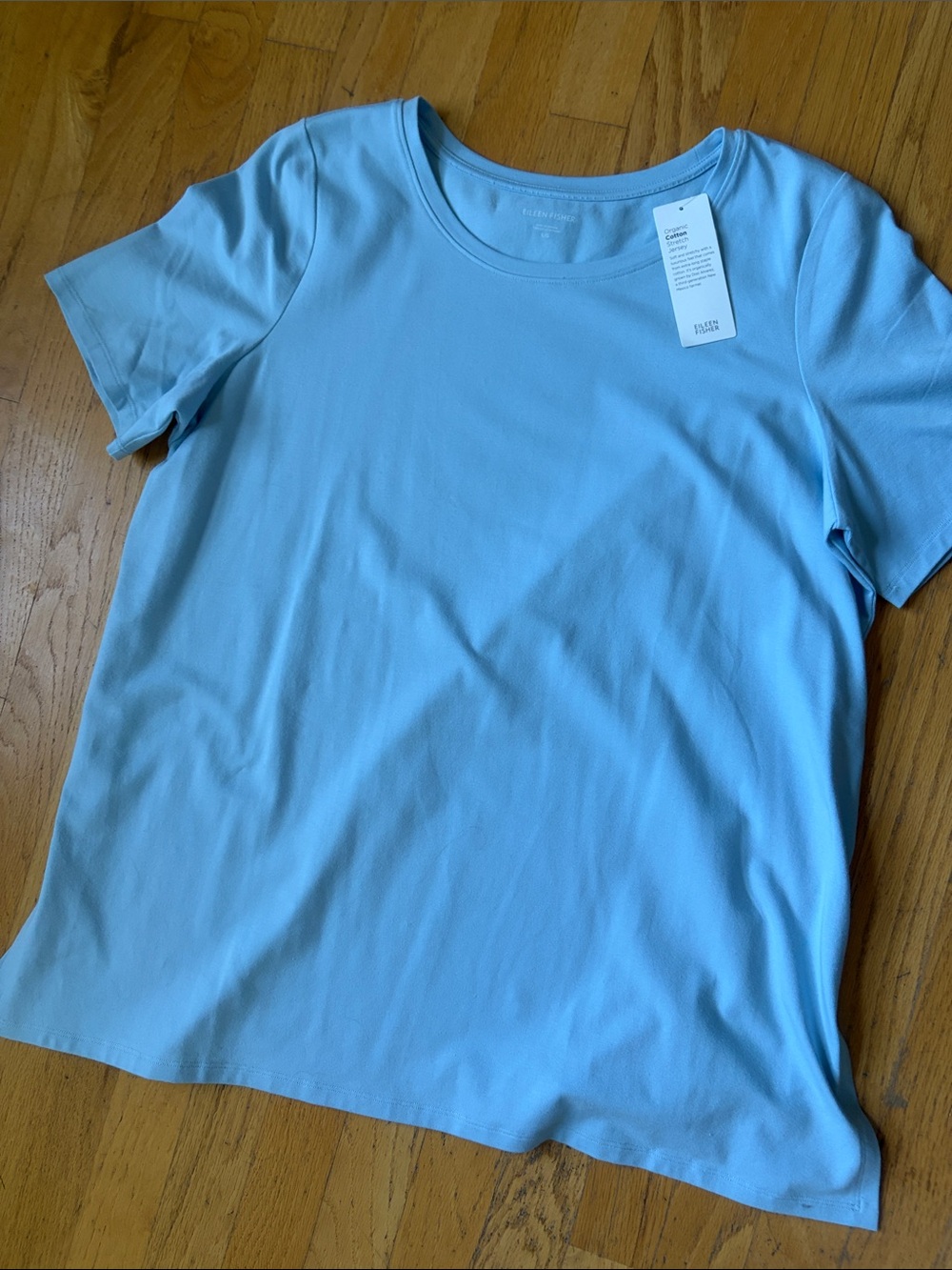 Eileen Fisher Light Blue Short-Sleeve Crewneck Tee L NWT. Organics Cotton